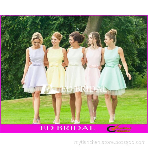 CE1444 Women Wedding Sleeveless Pink Colour Patterns Knee-Length Short Bridesmaid Dress